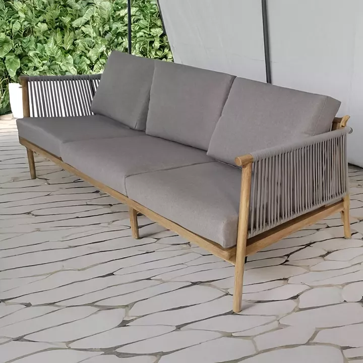Artekko Alu Τριθέσιος Καναπές με Σχοινί και Σκελετό Αλουμινίου με Γκρι Μαξιλάρια (186x80x65)cm