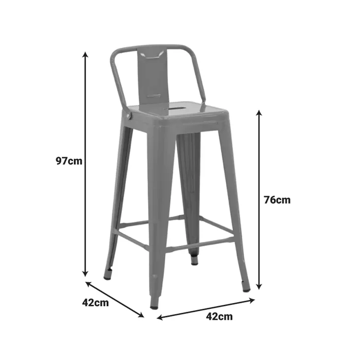 Σκαμπό μπαρ μεσαίου ύψους με πλάτη Utopia pakoworld μέταλλο σε λαδί απόχρωση 42x42x86εκ