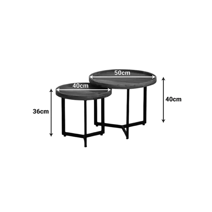 Kelly pakoworld coffee table set 2 pieces mango wood in natural-black color