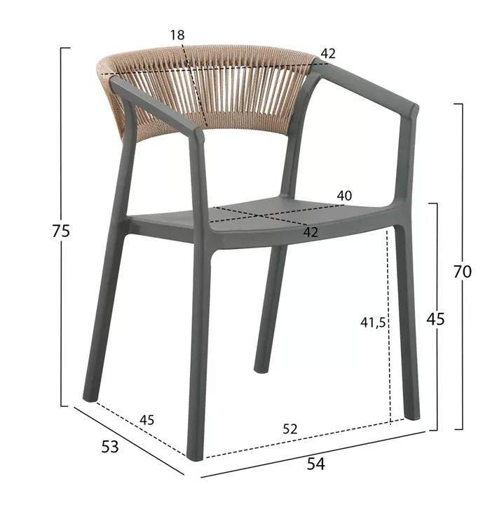 ARMCHAIR POLYPROPYLENE BOGI HM6240.05 OLIVE GREEN WITH BEIGE PP ROPE 54x53x75Hcm.