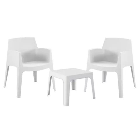 3PCS SET POLYPROPYLENE SLEEK HM21267.01 COFFEE TABLE & 2 ARMCHAIRS - WHITE