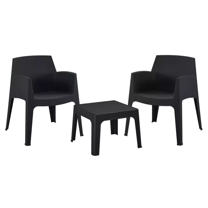 3PCS SET POLYPROPYLENE SLEEK HM21267.02 COFFEE TABLE & 2 ARMCHAIRS - BLACK