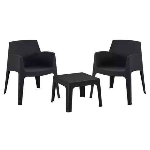3PCS SET POLYPROPYLENE SLEEK HM21267.02 COFFEE TABLE & 2 ARMCHAIRS - BLACK