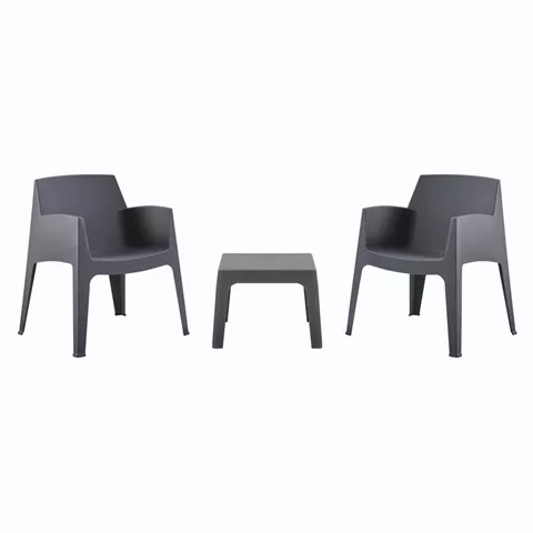 3PCS SET POLYPROPYLENE SLEEK HM21267.10 COFFEE TABLE & 2 ARMCHAIRS - GREY