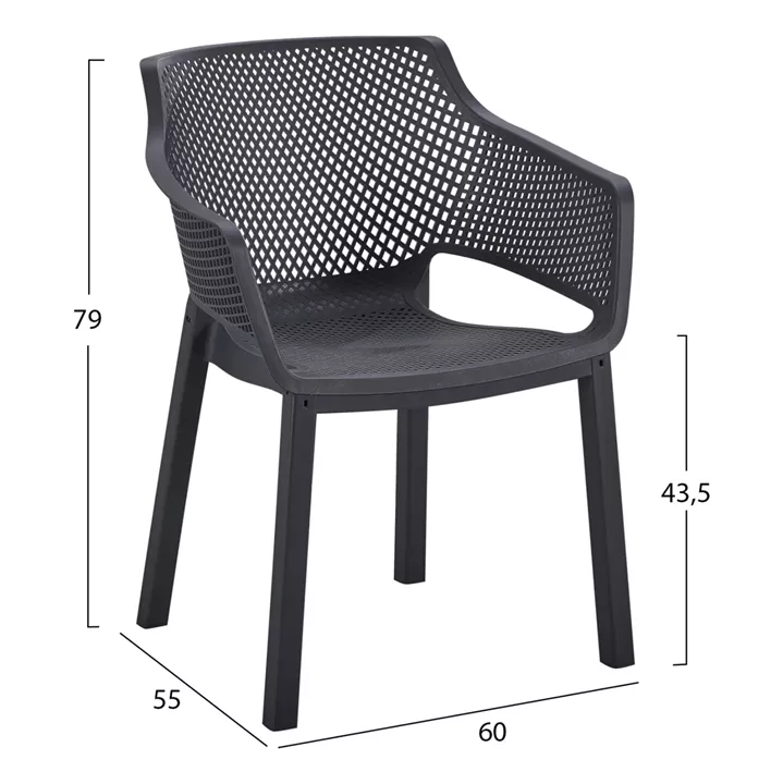 POLYPROPYLENE DINING ARMCHAIR PEGGY HM6368.02 BLACK 60x55x79Hcm.