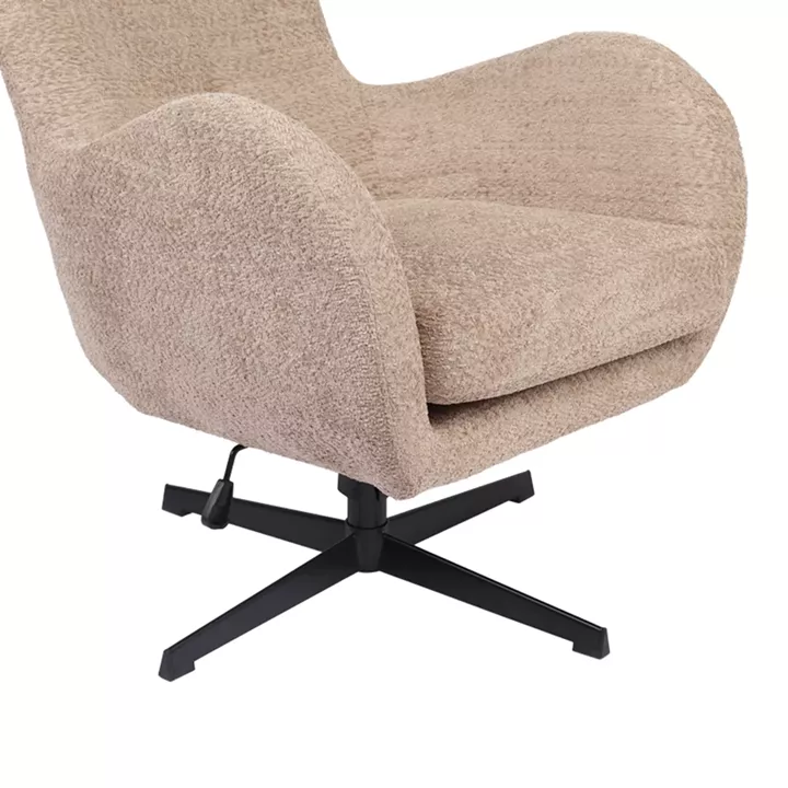Swivel armchair Zefrina pakoworld beige fabric and base in black color 82x77x99cm