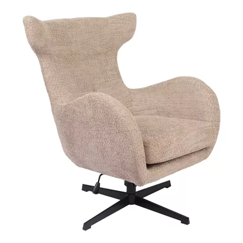Swivel armchair Zefrina pakoworld beige fabric and base in black color 82x77x99cm