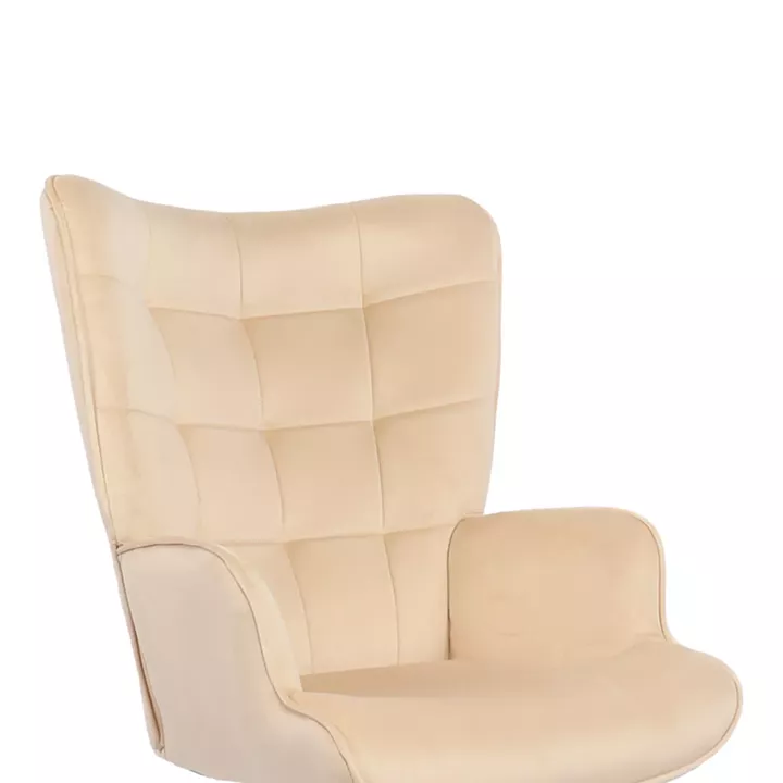 Swivel armchair Lobima pakoworld cream velvet and base in black color 71x68x104cm