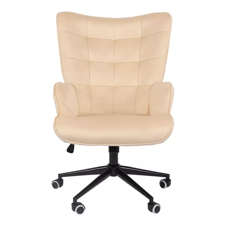 Swivel armchair Lobima pakoworld cream velvet and base in black color 71x68x104cm