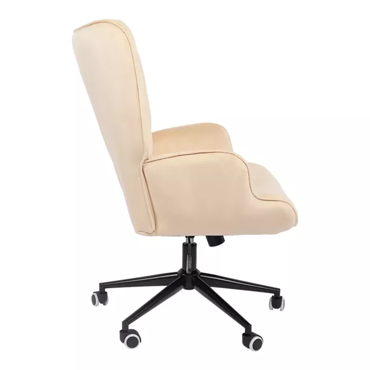 Swivel armchair Lobima pakoworld cream velvet and base in black color 71x68x104cm