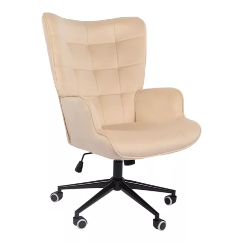 Swivel armchair Lobima pakoworld cream velvet and base in black color 71x68x104cm