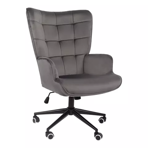 Swivel armchair Lobima pakoworld dark grey velvet and base in black color 71x68x104cm