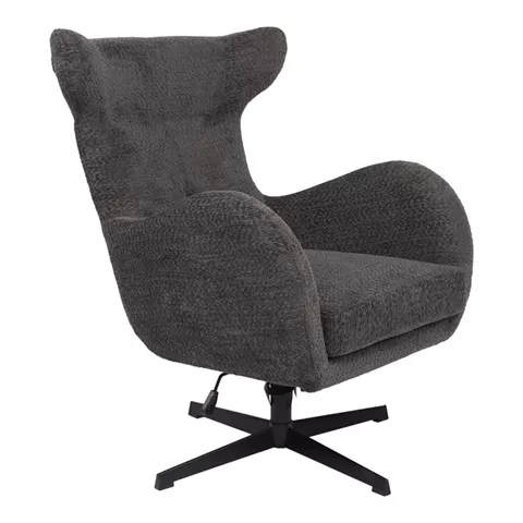 Swivel armchair Zefrina pakoworld dark grey fabric and base in black color 82x77x99cm