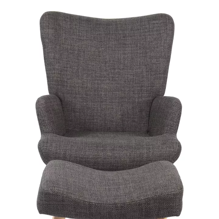 Armchair with footstool Gerlina pakoworld dark grey fabric and legs in natural color 71x64x94cm