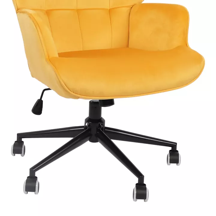 Swivel armchair Lobima pakoworld yellow velvet and base in black color 71x68x104cm