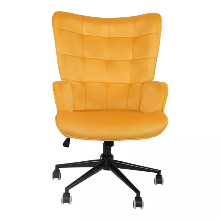 Swivel armchair Lobima pakoworld yellow velvet and base in black color 71x68x104cm