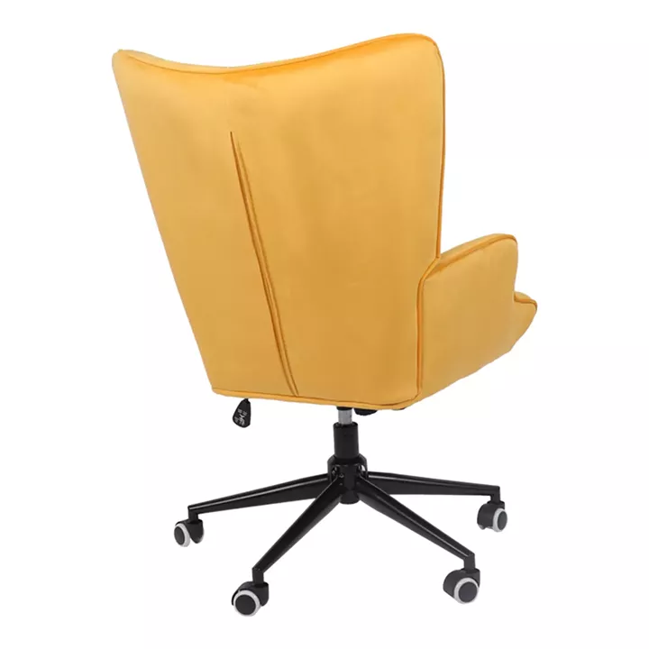 Swivel armchair Lobima pakoworld yellow velvet and base in black color 71x68x104cm