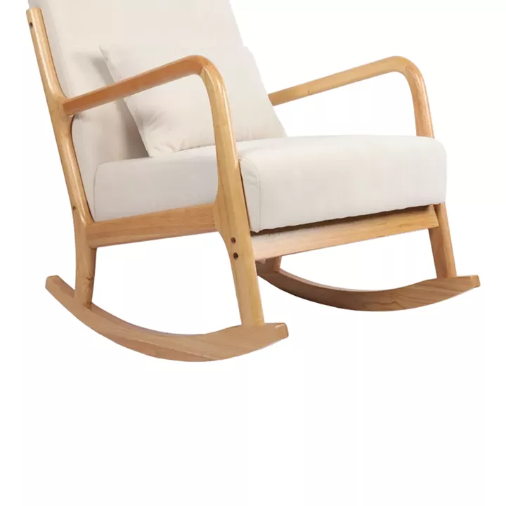 Rotating armchair Edeldy pakoworld cream fabric and legs in natural color 102x66x99cm