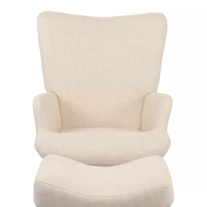 Armchair with footstool Gerlina pakoworld cream fabric and legs in natural color 71x64x94cm