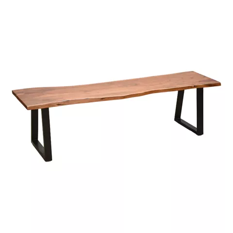 Παγκάκι Miles Slim pakoworld  μασίφ ξύλο ακακίας σε καρυδί απόχρωση με μαύρα μεταλλικά πόδια 160x40x45εκ