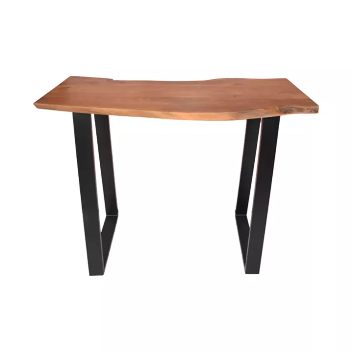 Τραπέζι μπαρ Miles pakoworld μασίφ ξύλο ακακίας 3.7-4εκ σε καρυδί απόχρωση με μαύρα μεταλλικά πόδια 120x53x97εκ