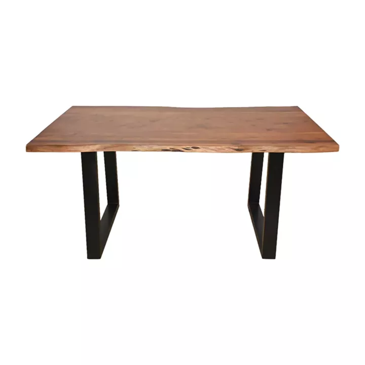 Τραπέζι Miles pakoworld μασίφ ξύλο ακακίας πάχους 3.7-4εκ σε καρυδί απόχρωση με μαύρα μεταλλικά πόδια 160x90x76εκ