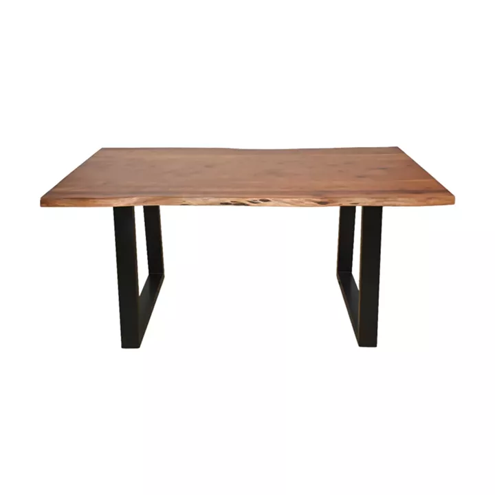 Τραπέζι Miles pakoworld μασίφ ξύλο ακακίας πάχους 3.7-4εκ σε καρυδί απόχρωση με μαύρα μεταλλικά πόδια 140x80x76εκ