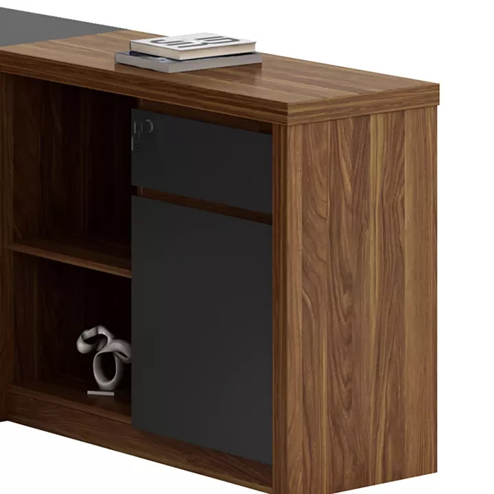 Professional reversible corner office desk Oscar pakoworld walnut-charcoal 200x188,6x76cm