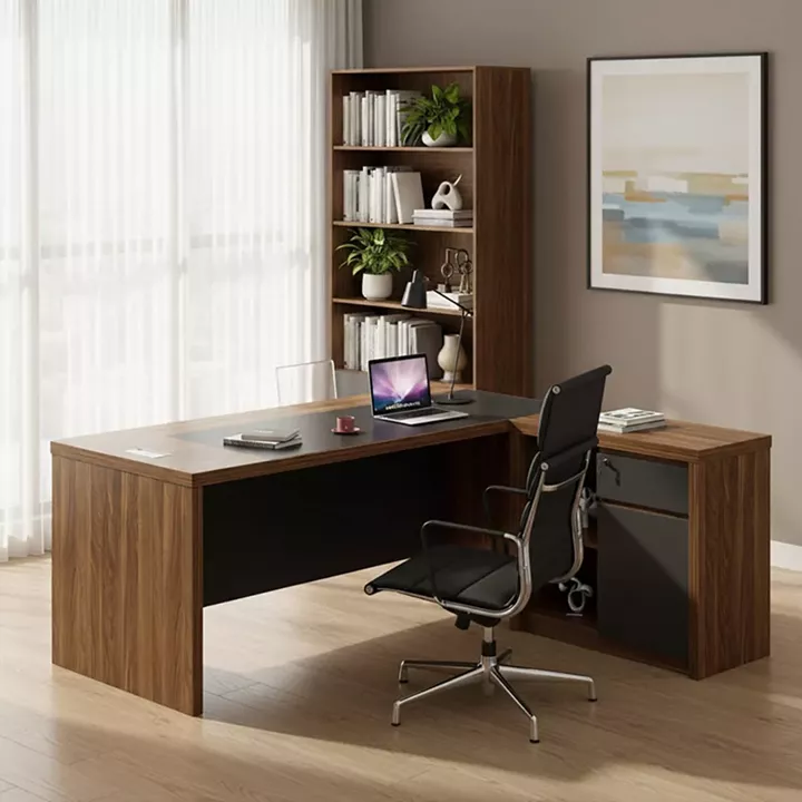 Professional reversible corner office desk Oscar pakoworld walnut-charcoal 200x188,6x76cm