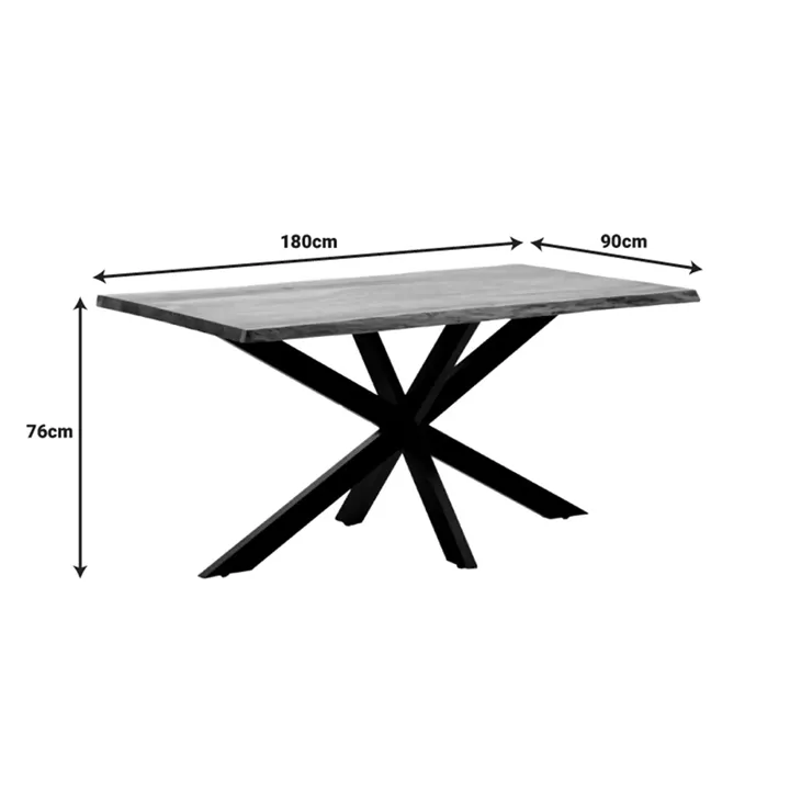 Lenoua pakoworld table solid acacia wood thickness 3.7-4cm in natural shade with black metal legs 180x90x76cm