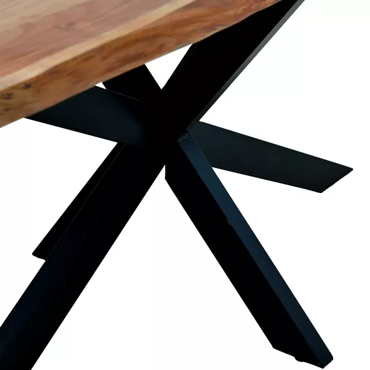 Lenoua pakoworld table solid acacia wood thickness 3.7-4cm in natural shade with black metal legs 180x90x76cm