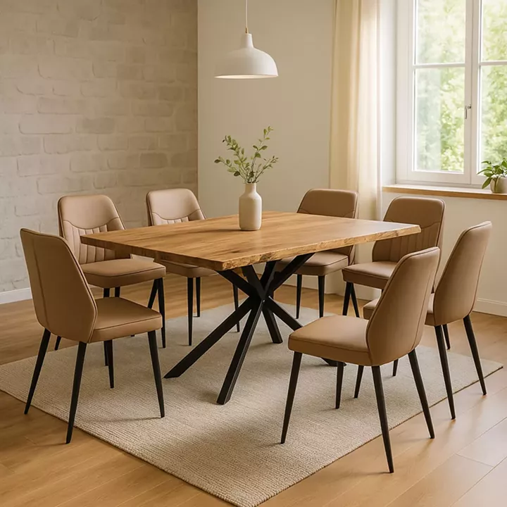 Lenoua pakoworld table solid acacia wood thickness 3.7-4cm in natural shade with black metal legs 180x90x76cm