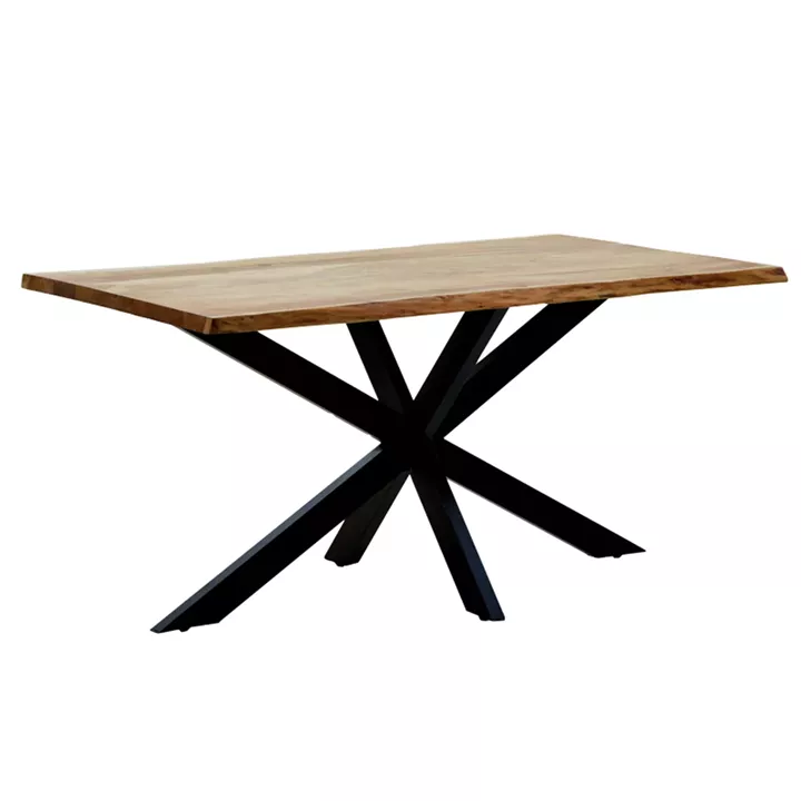 Lenoua pakoworld table solid acacia wood thickness 3.7-4cm in natural shade with black metal legs 180x90x76cm