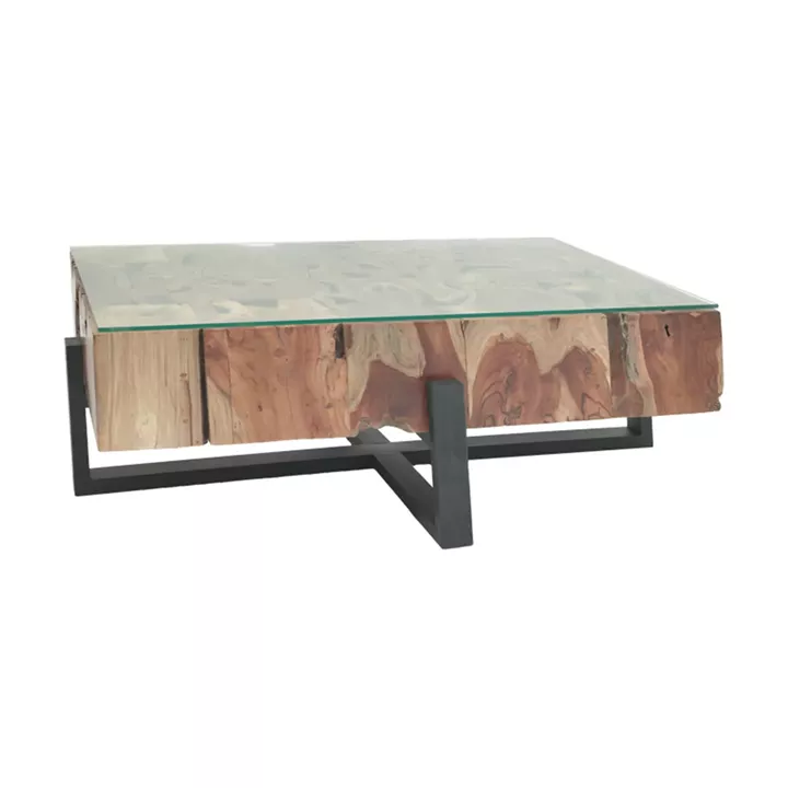Borth coffee table Inart teak wood in natural color 135x90x40cm