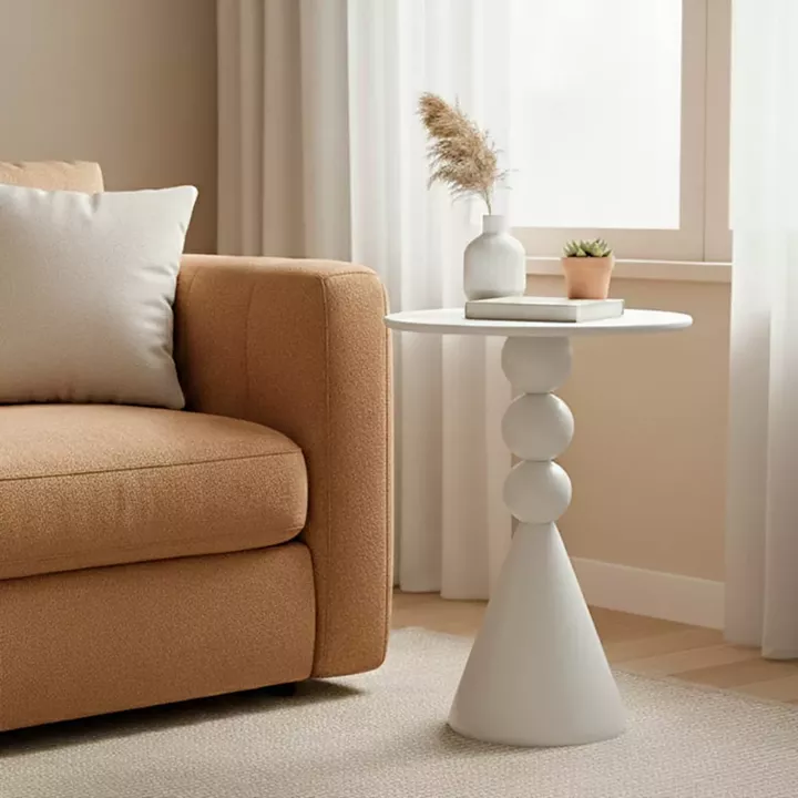 Βοηθητικό τραπέζι Bilane pakoworld μέταλλο σε κρεμ απόχρωση Φ39x55εκ