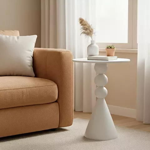 Side table Bilane pakoworld metal in cream  shade D39x55cm