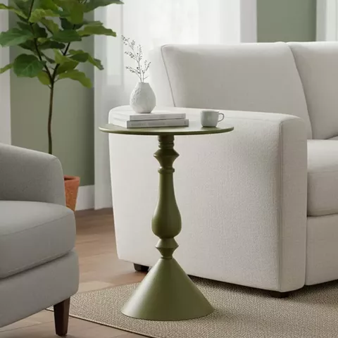 Lalou pakoworld metal side table in olive green shade D40x55cm