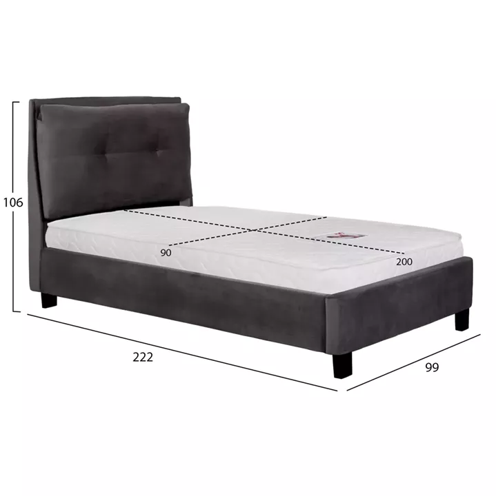 ΚΡΕΒΑΤΙ ΜΕ ΣΤΡΩΜΑ RILEY HM21282.01 ΓΚΡΙ ΒΕΛΟΥΔΟ--ΓΙΑ 90x200εκ