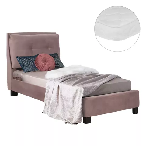 BED WITH MATTRESS RILEY HM21282.02 DUSTY PINK VELVET--FOR MATTRESS 90x200cm