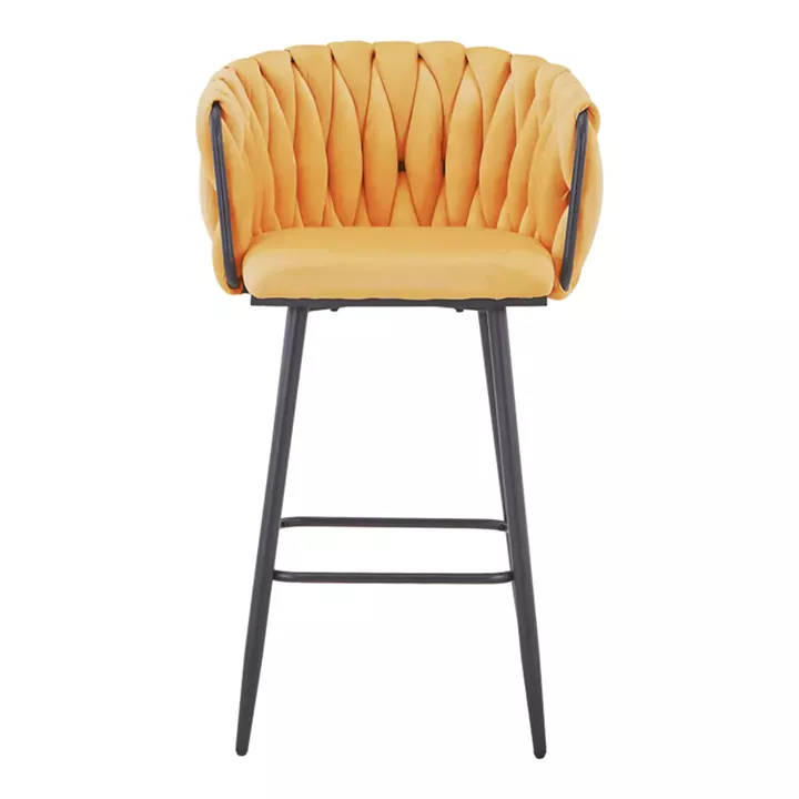 Vivian bar stool pakoworld yellow velvet-leg black metal 57x50x100cm