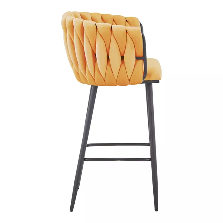 Vivian bar stool pakoworld yellow velvet-leg black metal 57x50x100cm