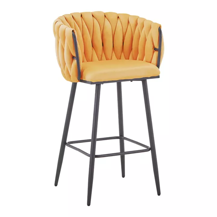 Vivian bar stool pakoworld yellow velvet-leg black metal 57x50x100cm