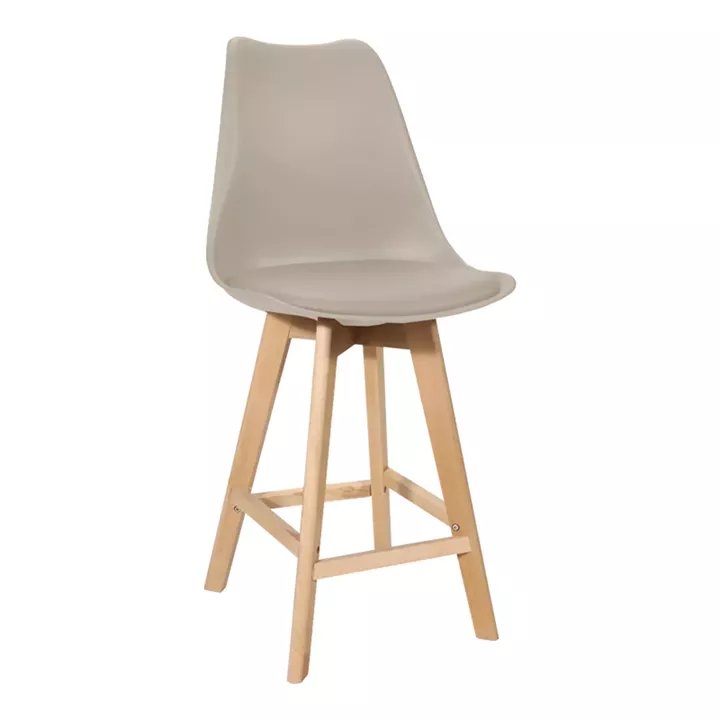 Gaston bar stool pakoworld pp-pu in cappuccino shade and wooden leg 48.5x56x104cm