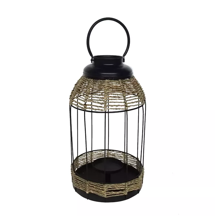 Artekko Lantern Διακοσμητικό Φανάρι Μέταλλο Ρατάν Μαύρο (24x24x43)cm