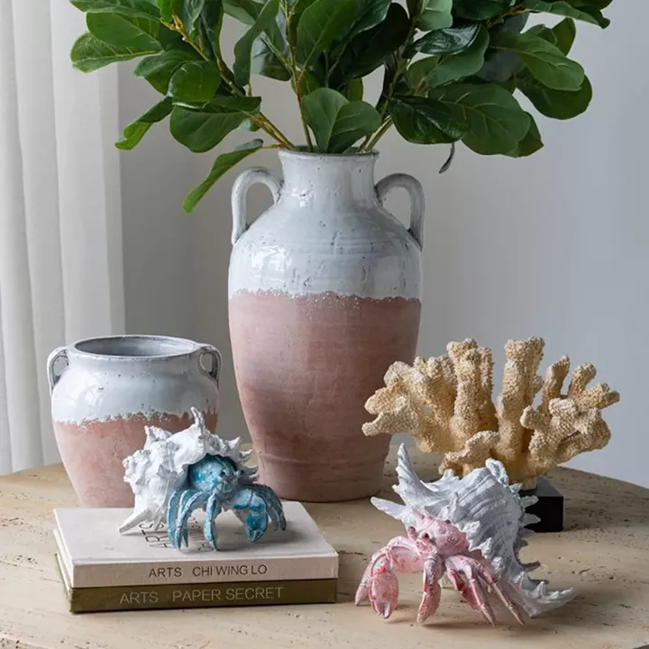 Artekko Animal Μπλε Επιτραπέζιο Διακοσμητικό Καβούρι σε Λευκό Κοχύλι από Ρητίνη (18.5x18x14.5)cm