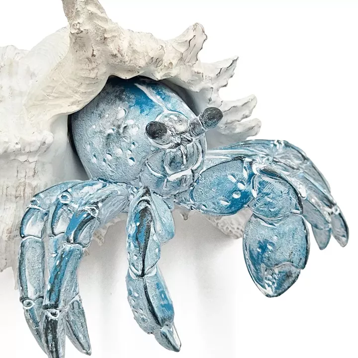 Artekko Animal Μπλε Επιτραπέζιο Διακοσμητικό Καβούρι σε Λευκό Κοχύλι από Ρητίνη (18.5x18x14.5)cm