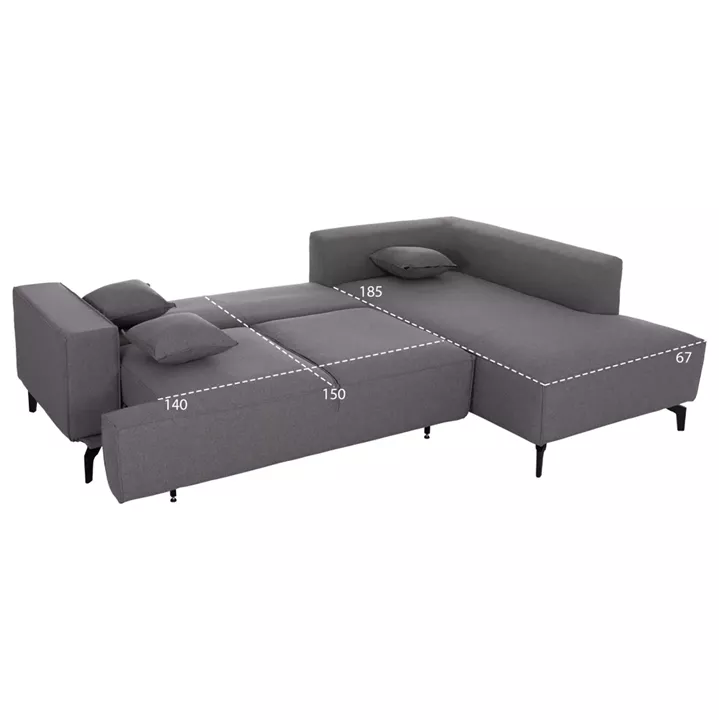 ΓΩΝΙΑΚΟΣ ΚΑΝΑΠΕΣ-ΚΡΕΒΑΤΙ ΜΕ ΑΠΟΘ.ΧΩΡΟ SAFFIRA HM3303.01R ΓΚΡΙ ΥΦΑΣΜΑ 270x195x100Υεκ.