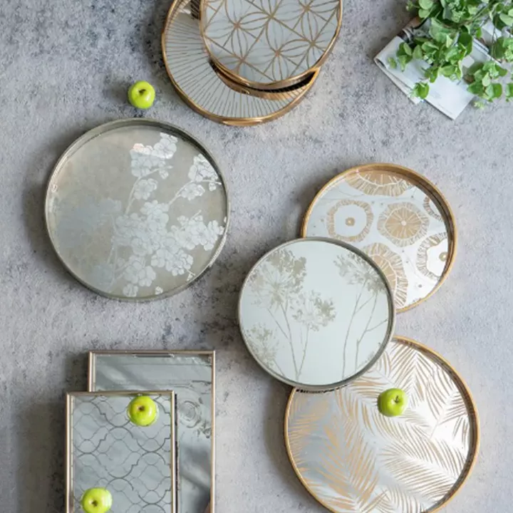 Artekko Tray Χρυσοί Πλαστικοί Διακοσμητικοί Δίσκοι με Καθρέπτη (45x45x4)cm 2pcs