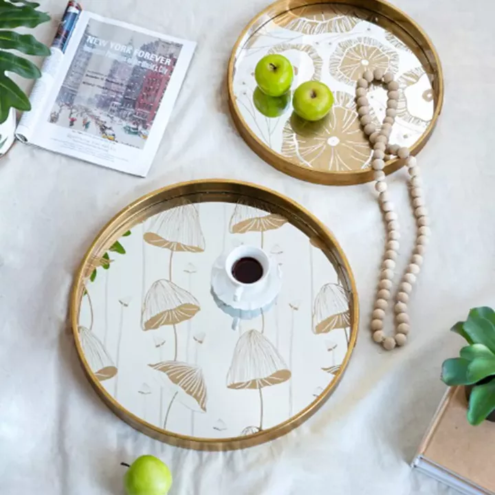 Artekko Tray Χρυσοί Πλαστικοί Διακοσμητικοί Δίσκοι με Καθρέπτη (45x45x4)cm 2pcs