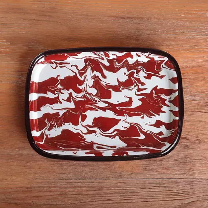 Artekko Enamel Κόκκινος Μεταλλικός Δίσκος Σερβιρίσματος (40x28x2)cm